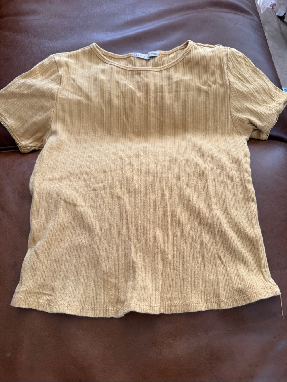 Active USA Ribbed Short Sleeve Top - Light Mustard